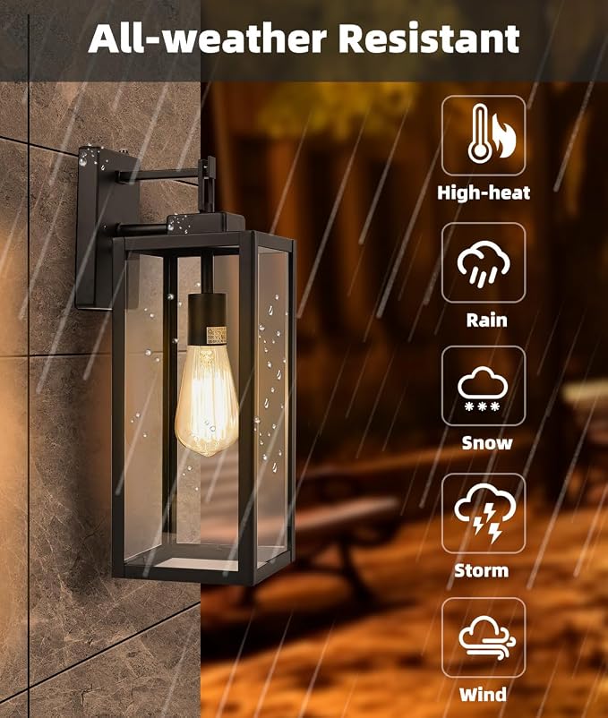 2 Pack Large Size Outdoor Wall Lights Dusk to Dawn, 18 Inch Wall Lantern Set for Two Photocell Wall Sconce for Porch Light, Exterior Garage Light, Patio Outdoor Lighting with Sensor