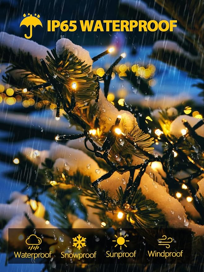 Solar String Lights Outdoor 4 Pack 800 LED Solar Christmas Light Warm White | 8 Lighting Modes, Memory Function, Auto On/Off, 264FT Waterproof Twinkle Lights for Outside Garden Yard Party Xmas Tree Decor