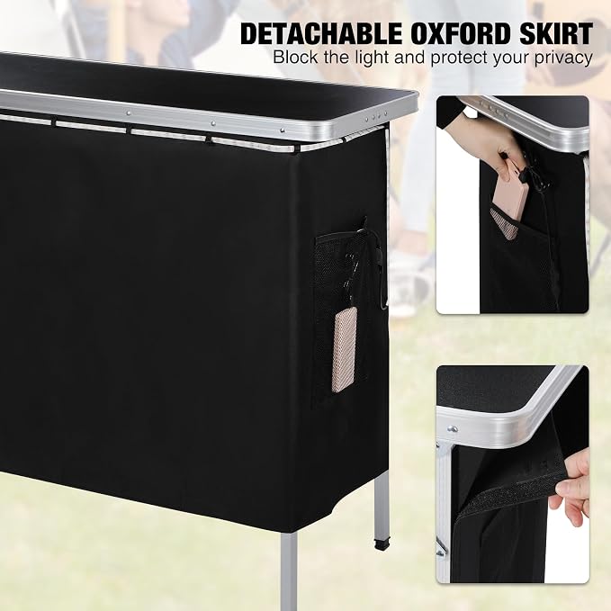 REDCAMP Portable Double Bar Table with Multi-Color LED Lights, Pop Up Folding Mobile Bar Bartender Station Podium Table for Events, Party, Camping, Tradeshow, Exhibition, Easy Setup, Black,43"x33"x15"