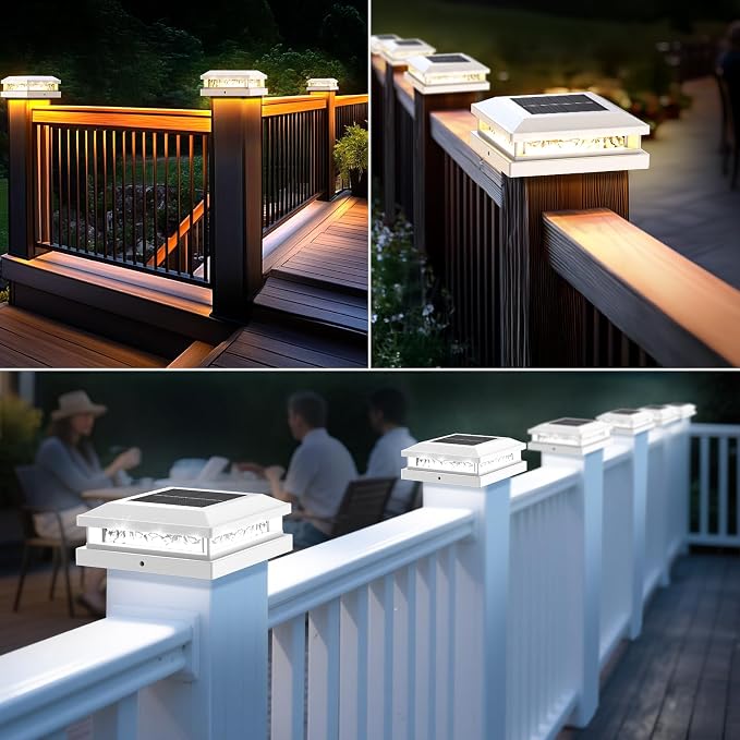 Solar Post Cap Lights 6-Pack, 2 Modes 16LEDs Bright Solar Post Lights Outdoor Waterproof, Fence Posts Cap Light, Deck Light for 4x4 4.5x4.5 5x5 Posts for Patio Garden Decor, White