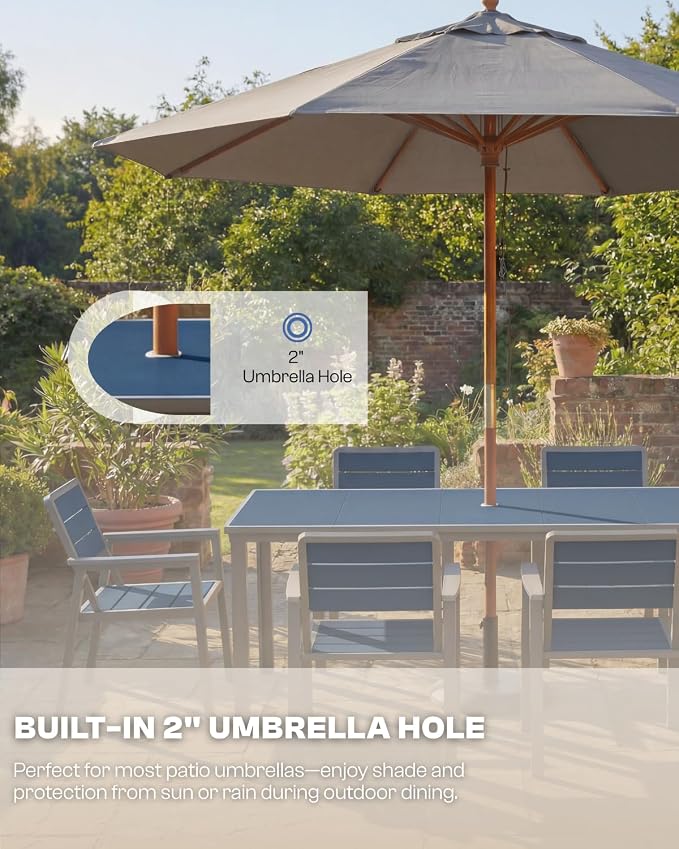 Outdoor Dining Set with Aluminum Frame for 4,Navy | HDPE table, chairs included, 2" umbrella hole, weather-resistant furniture, ideal for backyard, deck, porch, garden, poolside