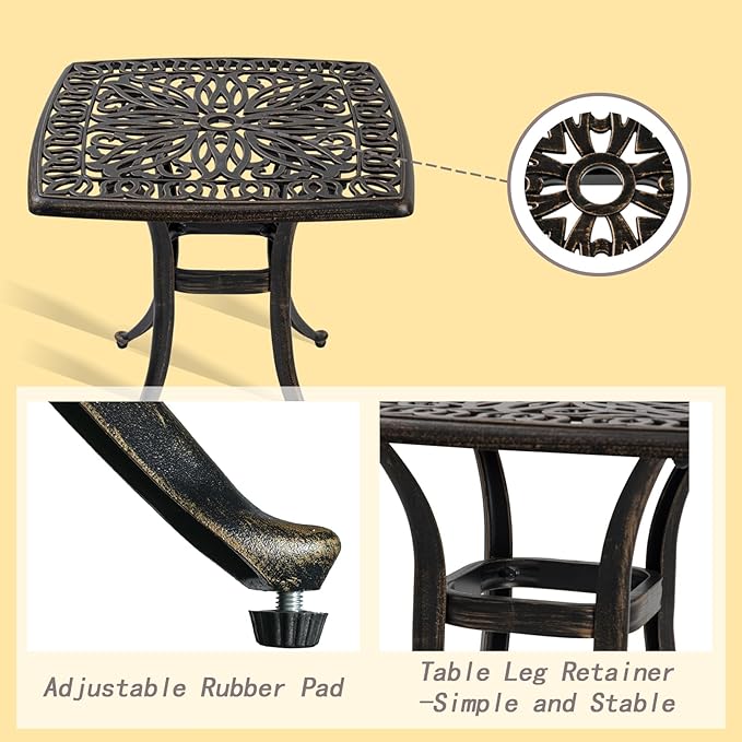 Outdoor Cast Aluminum Side Table End Table for Patio, Backyard, Pool, Indoor Companion, Easy Maintenance and Weather Resistant, Bronze