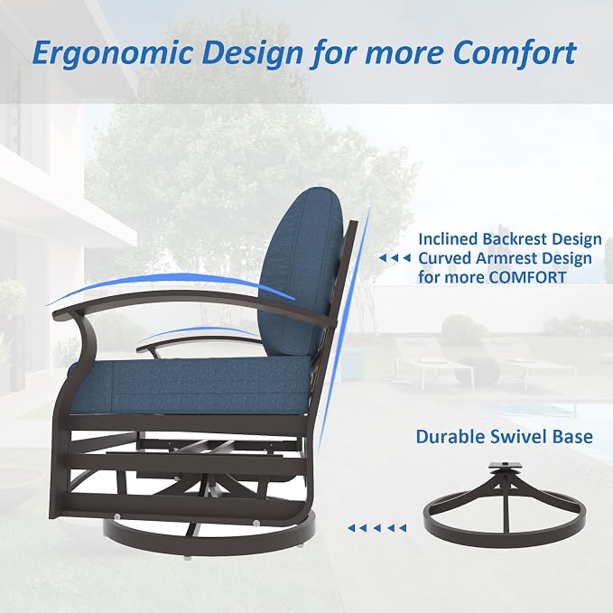 ALAULM Aluminum Patio Furniture Set with Propane Fire Pit Table - 10-seat Metal Outdoor Furniture w/Fire Pit Patio Sectional w/5.1" Cushions for Backyard, Poolside - Dark Blue