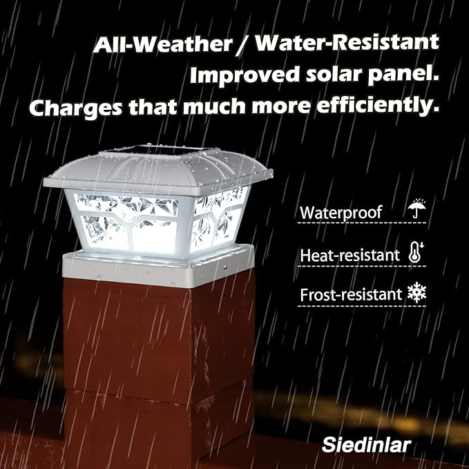 SIEDiNLAR Solar Post Cap Lights Outdoor 2 Color Modes 8 LEDs for 4x4 5x5 6x6 Posts Fence Deck Patio Decoration Warm White & Cool White Lighting White (1 Pack)