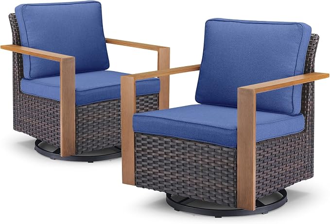 Belord Outdoor Swivel Rocker Chairs Set of 2 with Metal Wide Armrests, Patio Wicker Chairs, Glider Furniture for Porch Deck Sunroom Backyard
