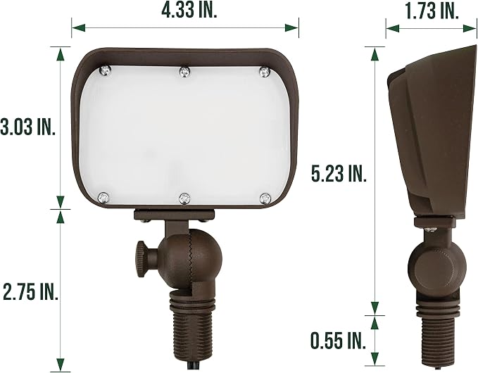 7W LED Outdoor Flood Light, Low Voltage Landscape Lighting, Waterproof Security Wall Lighting Fixture, 9-15V, 480 Lumen, 3000K, 1/2" Adjustable Knuckle Mount, Die-cast Aluminum, Brown