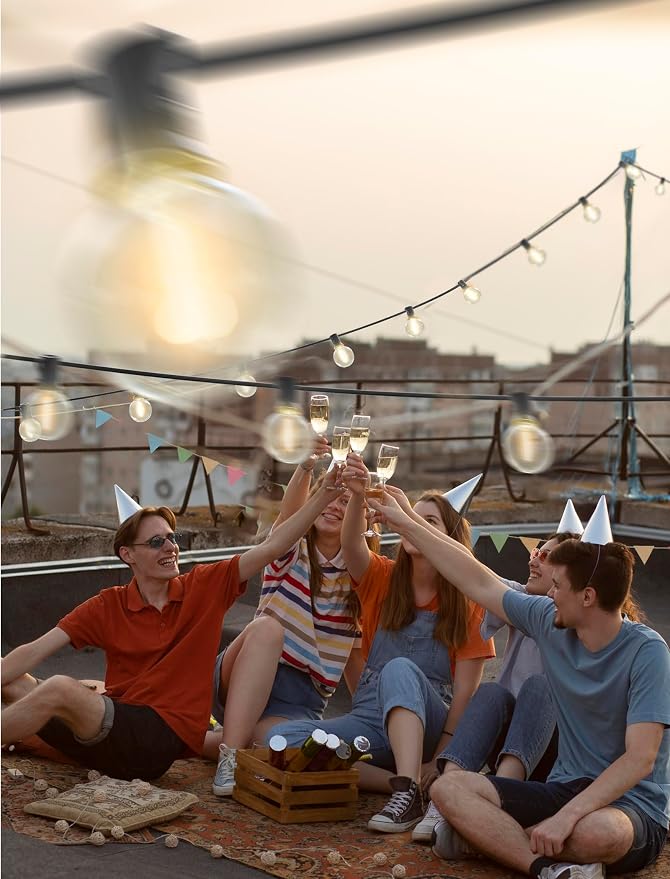 SUNSGNE Outdoor String Lights, 50FT Outdoor Globe Light with 52 G40 Shatterproof LED Bulbs(2 Spare), String Lights for Outside Patio Porch Garden Backyard Balcony Deck Decor, E12 Sockets