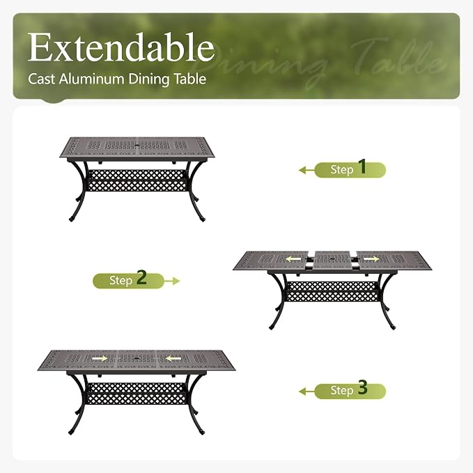 Sophia & William Extendable Outdoor Dining Table Cast Aluminium Patio Table 6-Person Rectangular with 2.1" Umbrella Hole for Porch Backyard, Bronze