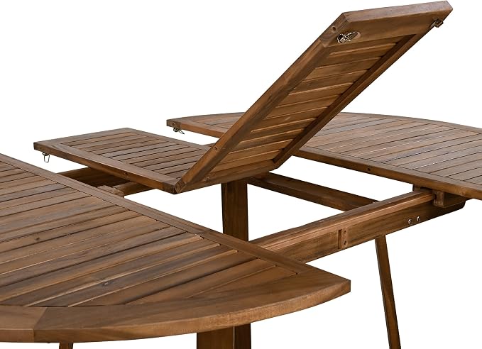 VilroCaz 5-Piece Outdoor Patio Dining Set, All-Weather Acacia Wood Extendable Round Dining Table with 12inch Butterfly Leaf and 4 Rattan Arm Chairs for Backyard, Balcony, Garden, Poolside