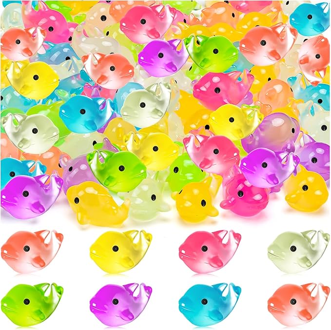 140PCS Luminous Mini Resin Dolphins Tiny Dolphin for Micro Garden | Tiny Dolphin Figurines Glow in The Dark, Cute Miniature Dolphins Animal Statues, Fairy Garden Landscape Birthday Hidden Game