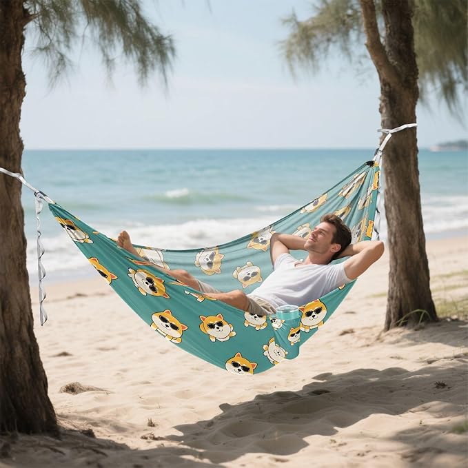 Camping Hammock Outdoor Hammocks for Outside Corgis Beach Trees Portable Lightweight with Pockets Tree Straps Indoor
