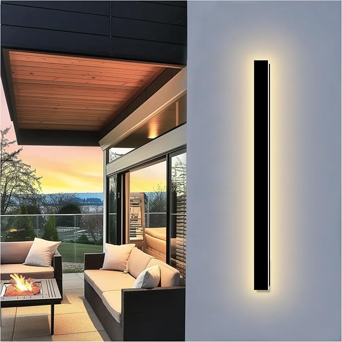 Modern Outdoor Wall Light, 59 Inch Long Outdoor Wall Sconces | 3000K LED Outside Wall Light with Junction Box Cover IP65 Waterproof Wall Mount Exterior Light Fixtures for House Garage