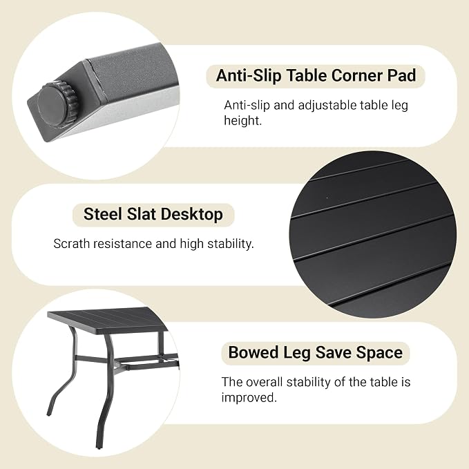 Patio Dining Table, Rectangular, 6-Seater, Black