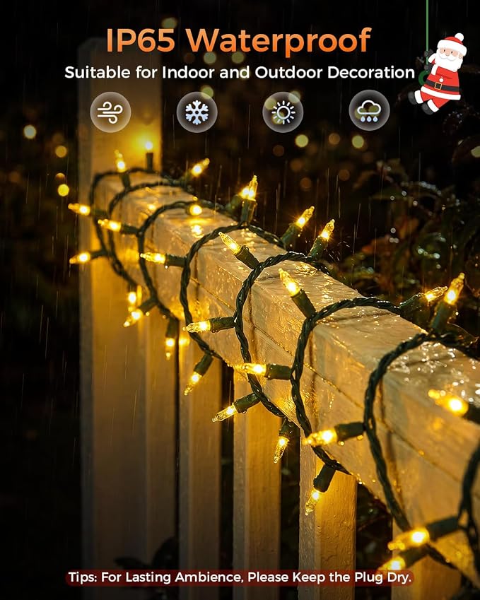 Clear Christmas Lights Warm White, 100 LED 26FT, LED Bulbs, 30000+hrs Long Lifespan, UL Approved, Waterproof Mini String Lights for Outdoor Indoor Christmas Tree Garland Patio Yard Holiday
