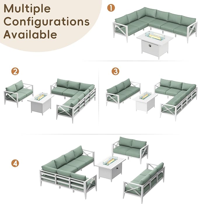 Large Patio Conversation Set with Fire Pit Table Outdoor Sectional Sofa Set for Backyard Deck Garden Seating