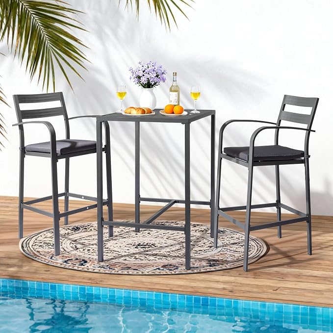 VINGLI 27 Inch Outdoor Bar Table, All-Weather Aluminum Patio Balcony Pub Table for Pool, Blacony, Yard (Gray)