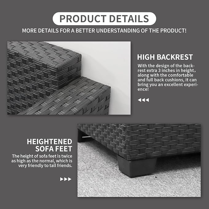 Rattaner Patio Furniture Set 6 Pieces Couch Outdoor Chairs Coffee Table Peacock Blue Anti-Slip Cushions and Waterproof Covers