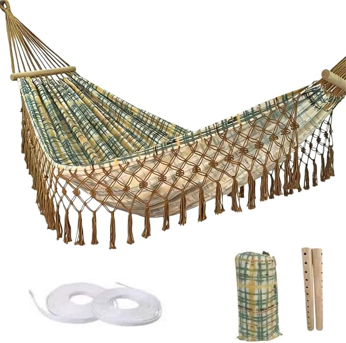 Portable Hammock,Bohemian Hammock,Rope Hammock,Suitable,Yard, Beach, Backyard,Garden (Khaki, 79 * 59)