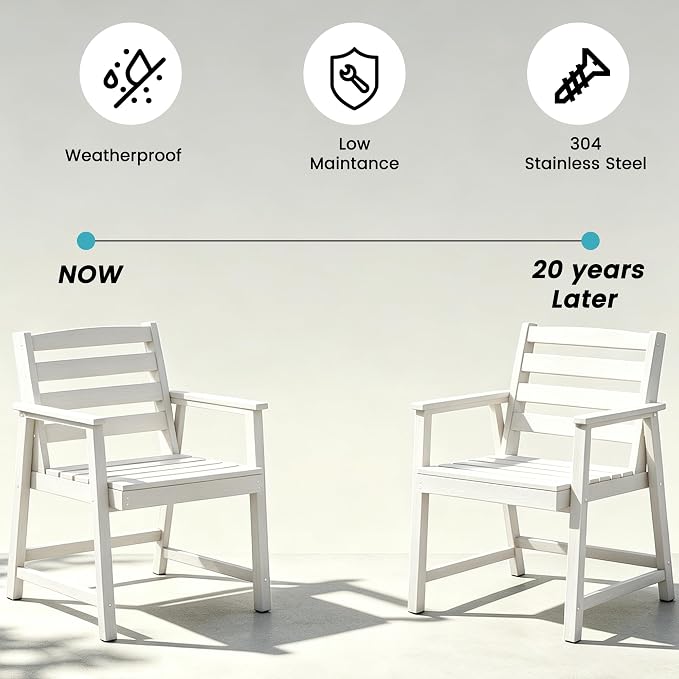 LOUNZY 11 Piece Patio Dining Set for 10, Outdoor Table and Chairs, White | 89.4“ table,Heavy-duty 10 seat patio set, mixed chair waterproof HDPE and ALU low maintenance and stable for all-season use