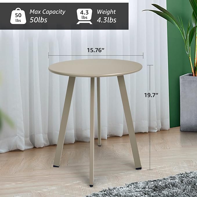 Meluvici Outdoor Side Table - Weather Resistant Patio Table, Round Metal Steel, Waterproof End Table for Garden, Balcony, Yard, Grey White