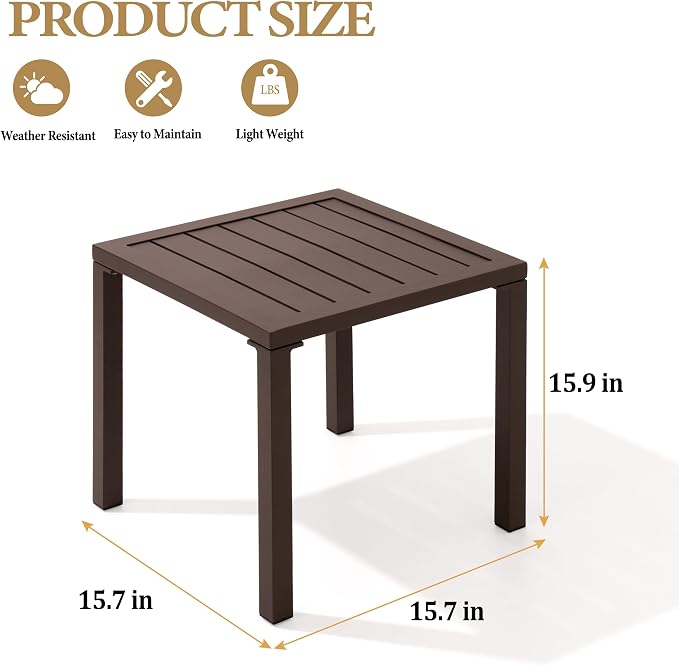 Crestlive Products Aluminum Outdoor Side Table Set of 2, Pool Lounge Chair Side Table, Weather Resistant Small Square Coffee End Table for Patio, Yard, Garden, Porch, Deck, Outdoor