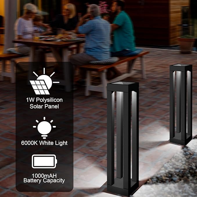 Outdoor Solar Pathway Lights, Modern Landscape Floor Lamps, 4-Pack | Four 18.9-in stainless steel lights for walkways and garden borders; solar powered, automatic at dusk and IP65 waterproof