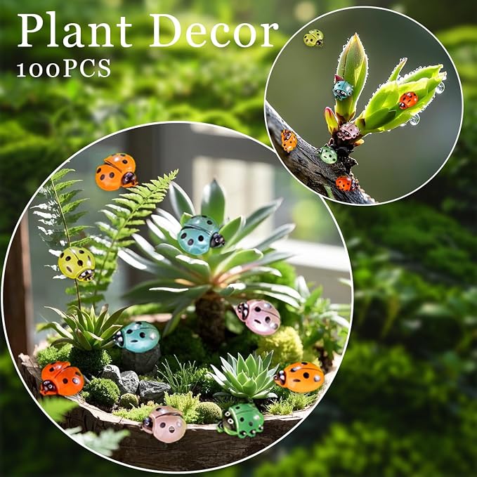 100 Pieces Mini Resin Ladybug Flatback Charms with Storage Box, Multicolor | Glow-in-the-Dark, Waterproof, Fade Resistant, Ideal for Fairy Gardens, DIY Craft, Home Decor, Mini Micro Landscape Ornaments