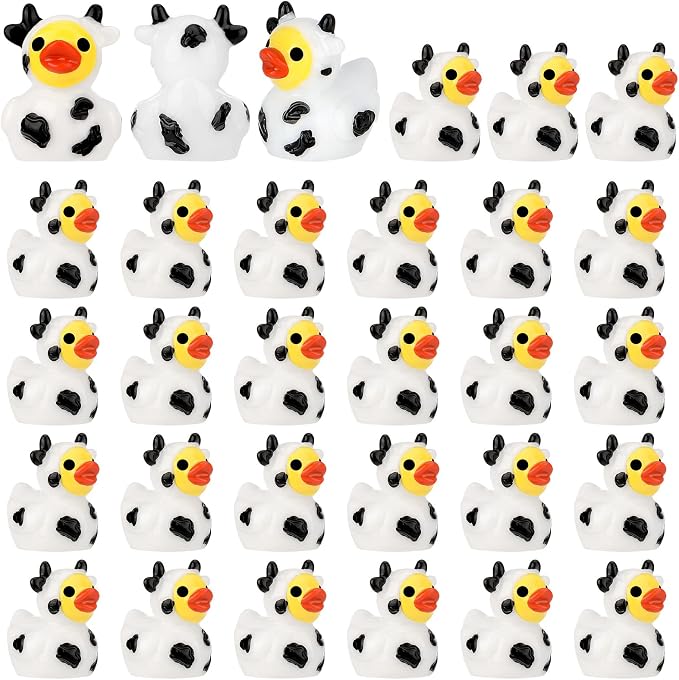30 Pcs Cow Ducks, Mini Cow Resin Ducks Bulk | Cute Cow Print Duck, Funny Cow-Printed Resin Duck Figurines for Birthday Party Favors Landscape Decorations (Cow Duck)