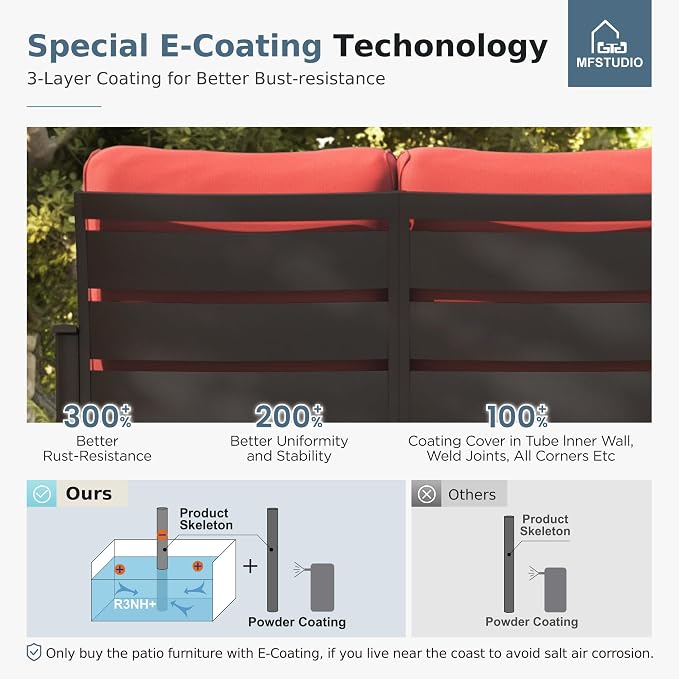 MFSTUDIO 5 Pieces Patio Conversation Sets,Outdoor Metal Furniture Sofas with 1 x 3-Seat Sofa, 2 x Swivel Chairs,2 x Ottoman,Wrought Iron Frame with Red Cushion for Patio Courtyard Balcony