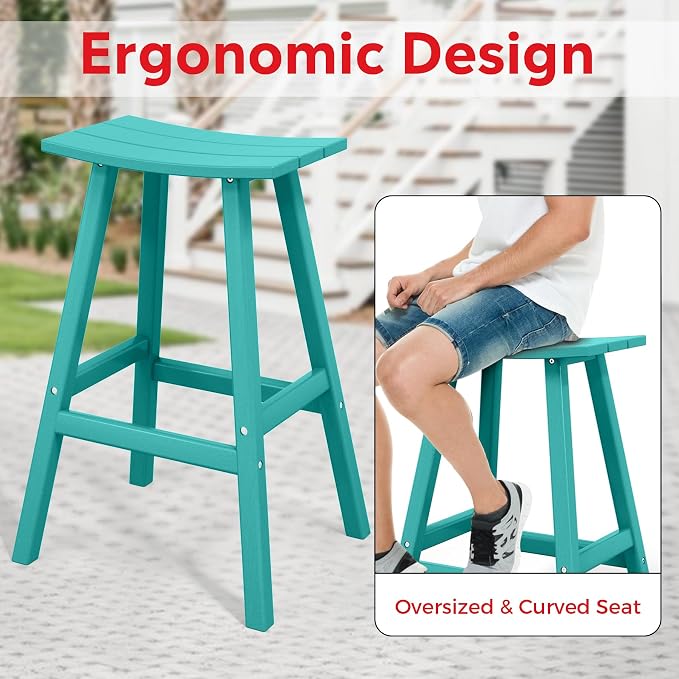 Costaelm Outdoor Bar Table, 42" Counter Height Round Patio Cocktail Bar Table, Patio Bar Table 3-Pieces Set Bistro Dining Table Pub Table for Deck, Backyard, Garden, Turquoise