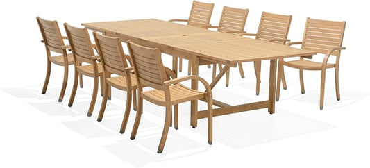 Amazonia Berlin 9-Piece Rectangular Extendable Patio Dining Set | Teak Finish | Ideal for Outdoors and Indoors