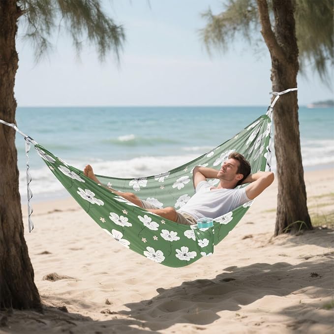 Camping Hammock Outdoor Hammocks for Outside White Flowers Cute Beach Trees Portable Lightweight with Pockets Tree Straps Indoor Small