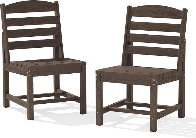 KINGYES Patio Armless Dinning Chairs Set of 2, HDPE All-Weather Outdoor Patio Chairs for Garden Backyard, Coffee
