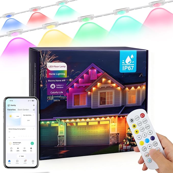 Permanent Outdoor Lights 150FT RGBIC LED Smart LED Lights, App/Remote Control IP68 Waterproof for Holiday Decor, 50 Scene Modes, DIY Lights Lighting Timing for Christmas Halloween Party M2