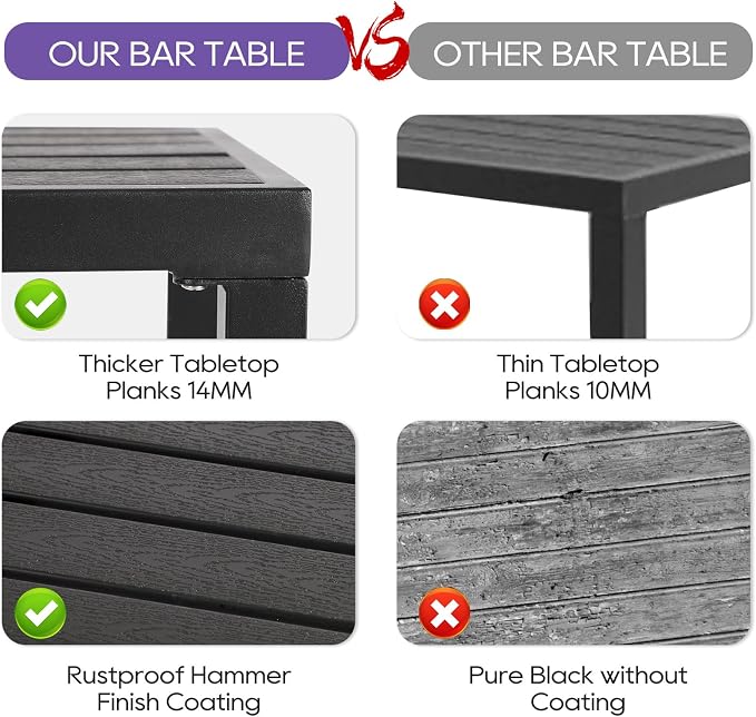 Outdoor Bar Table, 55" Black Patio Counter Height Bar Table, Outdoor Console Table with Weather Resistant Waterproof Top for Hot Tub, Balcony, Garden, Yard, Poolside,Black (Black, 55")