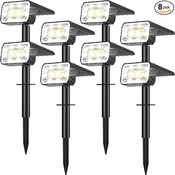 800Lumens Solar Spot Lights Outdoor, 8 Pack Solar Landscape Lights, 100 LEDs, 4 Lighting Modes, IP65 Waterproof, 2-in-1 Solar Spotlights/Uplights for Yard Garden Pathway Driveway(Cool White)
