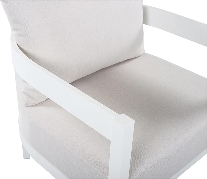 Christopher Knight Home Lula 5-Seater Patio Furniture Set with Coffee Table, 4 Piece Outdoor Conversation Set with Cushion, Aluminum Outdoor Sectional Sofa Set, White+Beige