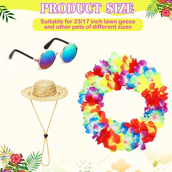 Shyyween Summer Porch Goose Outfits for Plastic Goose 23/17'' Hawaiian Lawn Patio Statue Clothes Straw Hat and Hawaiian Lei Costume(Colorful)
