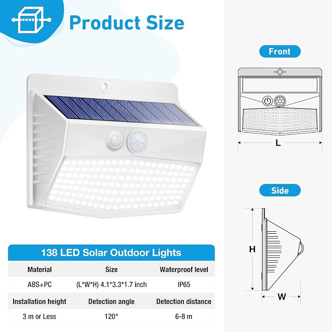 16 Packs Solar Outdoor Lights Motion Sensor Solar Security Lights Waterproof with 3 Lighting Modes Solar Powered Wall Lights Outside for Garden Fence Yard Deck, White