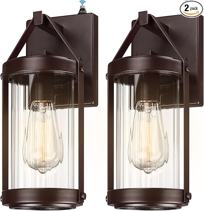 2 Pack Dusk to Dawn Sensor Brown Outdoor Wall Sconce Lightings | Waterproof Exterior Porch Lantern Rustic Outside Garage Light Fixtures Wall Mount for House Patio Front Door