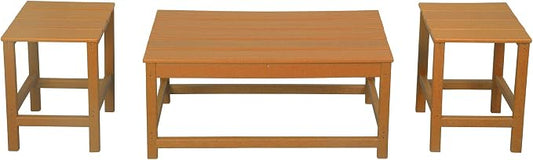 WO Home Furniture HDPE 2pcs Side and 1pc Coffee Table for Adirondack Chair, Weather and UV Resistant for Outdoor, Patio, Backyard, Porch, Garden, Orange