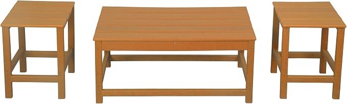 WO Home Furniture HDPE 2pcs Side and 1pc Coffee Table for Adirondack Chair, Weather and UV Resistant for Outdoor, Patio, Backyard, Porch, Garden, Orange