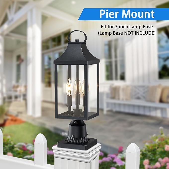 18.62'' Dusk to Dawn Post Light Outdoor, Large 3-Light Lamp Post Light | Modern Pillar Outside Lighting Waterproof Post Lantern Lamp Outdoor Post Light Fixtures Pole Lights for Porch, Black