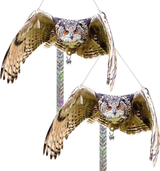 Owls to Keep Birds Away: 2Pack Fake Owls with Reflective Tape for Garden Patio, Reflective Hanging Decoration to Keep Birds Pigeon from Windows Tree