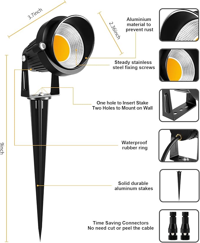 ZUCKEO 10W Low Voltage Landscape Lights LED Landscape Lighting with Connectors, 12V Outdoor Spotlights Yard Garden Pathway Lights, 1000LM Waterproof Warm White Light (14 Pack)
