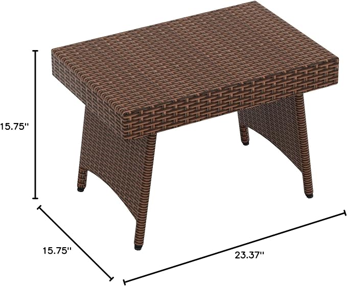 WO Wicker Rattan Foldable Folding Side Table, UV and Water Resistant Great for Any Outdoor Spaces Like Patio Garden Deck Porch Backyard Balcony Lawn (Brown)