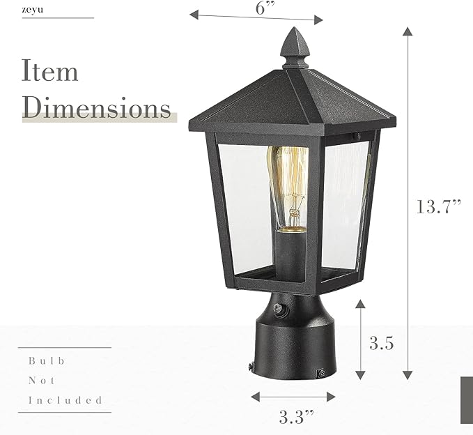 zeyu 2 Pack Dusk to Dawn Outdoor Post Lights, Industrial Pole Light for House Courtyard, Die-Cast Aluminum with Clear Glass, Black Finish, 20076PS-PC-2PK BK