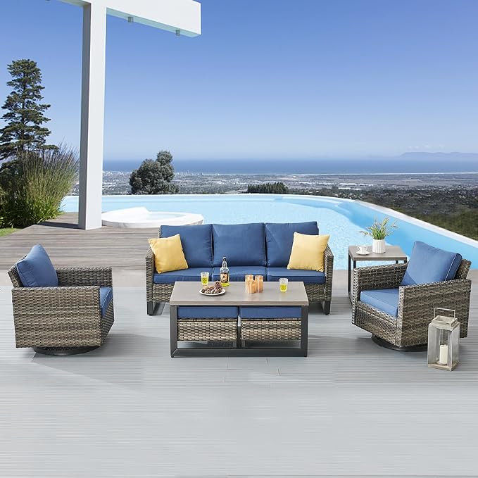 Belord Outdoor Bistro Set 3 Piece Wicker Swivel Rocker Patio Chairs, Oversize Outdoor Rattan Seating Set, Patio Swivel Glider Chairs Wicker Furniture with Metal Side Table for Outside Porch Backyard