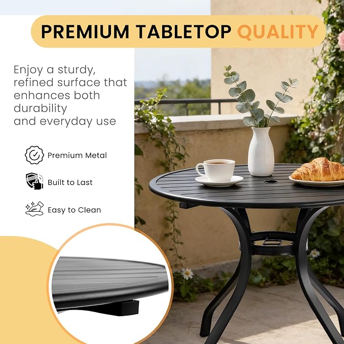 Patio Dining Table, 36" Patio Tables with 2.36'' Umbrella Hole, Outdoor Patio Table for Backyard, Garden, Black (36“ Round Table)