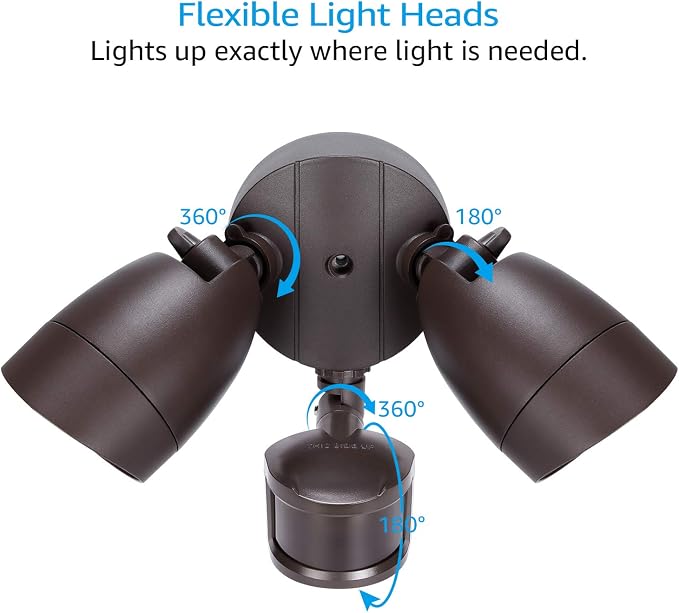 LEONLITE LED Security Light Outdoor Motion Sensor Dusk to Dawn 3000K Bronze | Motion Flood Light for Outside, Dusk to Dawn, UL Listed, Adjustable Dual Heads, Wet Location, Warm White